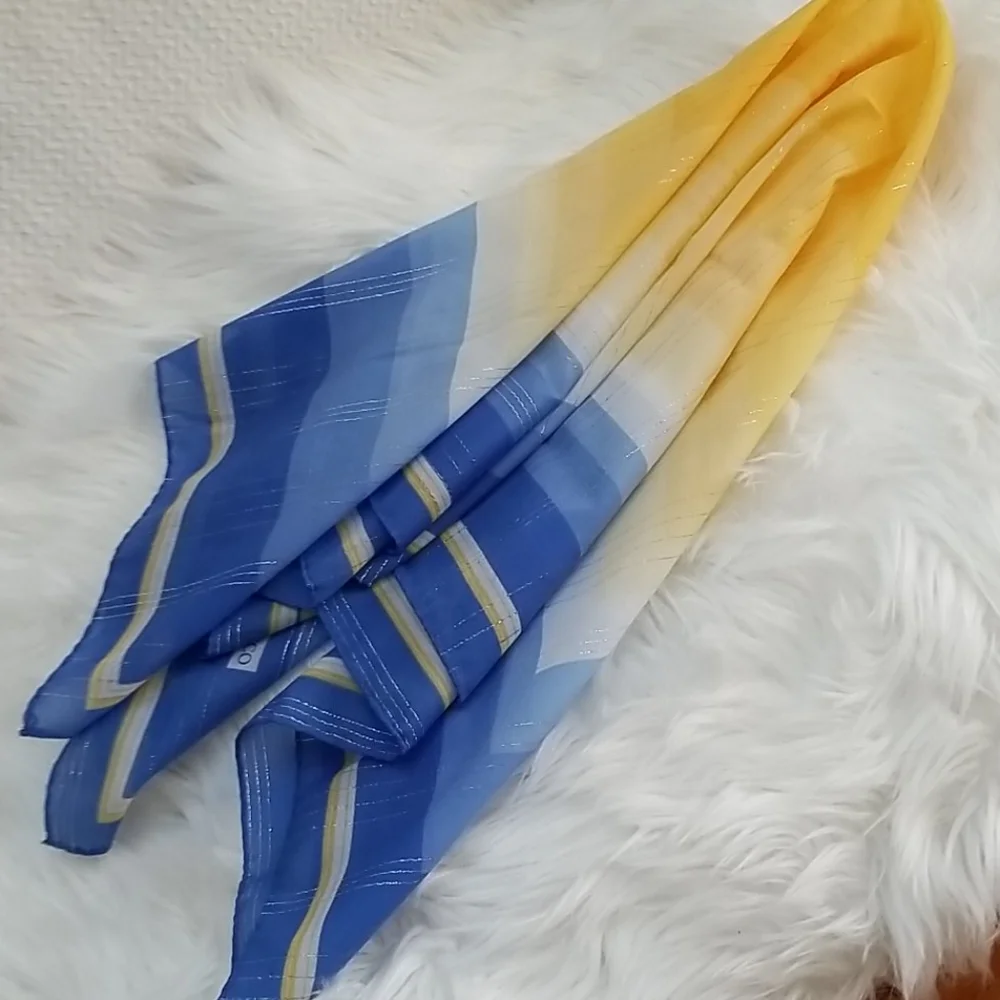 Olga Greco Blue Yellow Metallic Geometric Scarf